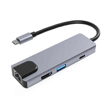 Imagem de Conversor multifuncional tipo C Hub 6 em 1 Conversor tipo C Conversor de liga de alumínio com 100M RJ45 HD USB3.0 PD Portas SD TF Slots