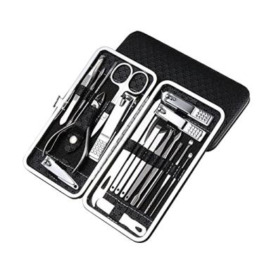 Imagem de 19 pçs/conjunto conjunto de manicure kit de ferramentas de unhas acessórios para unhas kit de pedicure conjunto de manicure com estojo de viagem luxuoso, preto