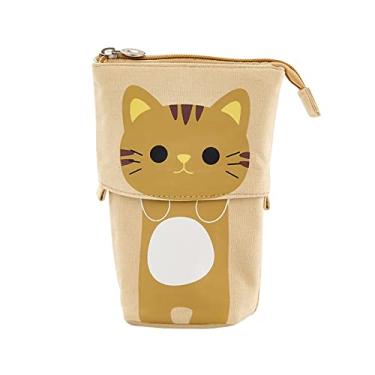 Imagem de LUGU Saco de ca a de lápis bonito estojo de lápis de lona design retrátil bonito padrão de gato dobrável suporte de papelaria izador pincel de maquiagem fer menta bolsa presente pa estudantes