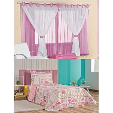 Imagem de Cortina Juvenil Quarto Menina e Colcha Matelada Sara - Rosa