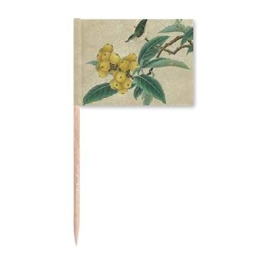 Imagem de Loquat - Boneco de pena bordado com pintura chinesa de palito, bandeiras de palito de dentes, enfeite de festa