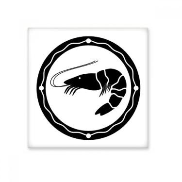 Imagem de Azulejo de cerâmica com ilustração de camarão da vida marinha preta brilhante decalque adorno de tijolos vitrificados