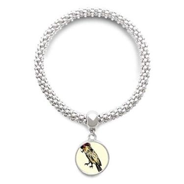 Imagem de DIYthinker Pulseira de prata com pingente de pássaro papagaio de pena amarela corrente ajustável