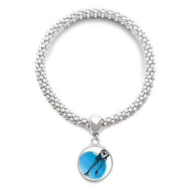 Imagem de DIYthinker Pulseira de prata com pingente de prata de aquarela azul patinação esportiva de inverno pulseira ajustável