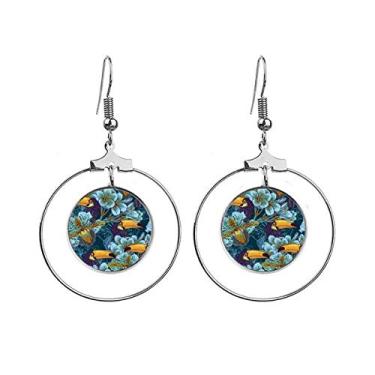 Imagem de Brincos de animal de orquídea com padrão contínuo quadrado de pássaro pendente, joia circular