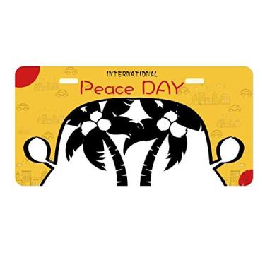 Imagem de DIYthinker Placa de carro com contorno de planta de coqueiro preto para decoração de carro Dia da Paz