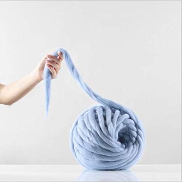 Imagem de 100% lã grossa fio gigante volumoso roving fio quente macio tricô lã merino crochê tecelagem DIY cobertor artesanal decoração de casa, azul, 500 g