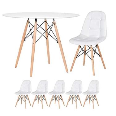 Imagem de Loft7, Kit - Mesa Eames 100 cm branco + 5 cadeiras estofadas Eiffel Botonê branco
