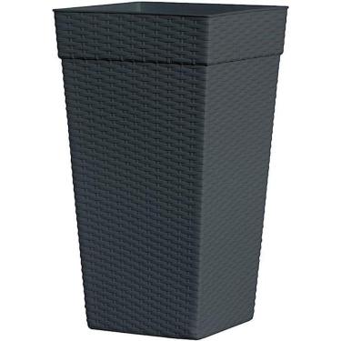 Imagem de Vaso Coluna Quadrado Rattan 17, 5L Preto Plantas Jardim