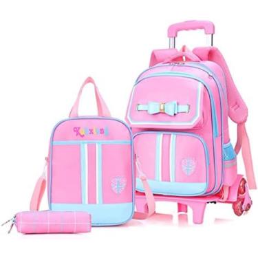 Imagem de Mochilas Escolares Para Meninos E Meninas - Mochila Infantil Com 6 Rodas À Prova D'água Para Crianças Primárias, Removível Para Viagens Ao Ar Livre, Bagagem De Nylon Para Crianças,Rosa,sem Flash,b