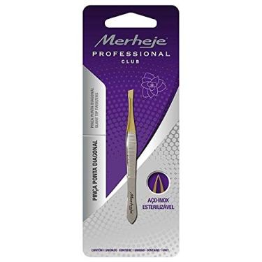 Imagem de Pinça, Merheje, Depilatória, Prata, Profissional, Ponta Diagonal Dourada, Merheje, Merheje