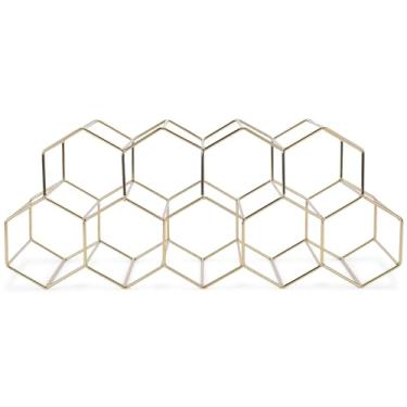 Imagem de NAT & Jules – Suporte para vinho de mesa de metal dourado em formato de favo de mel, grande – perfeito para bancada de cozinha, despensa ou armários expositor ou armazenamento – Comporta 12 garrafas, dourado