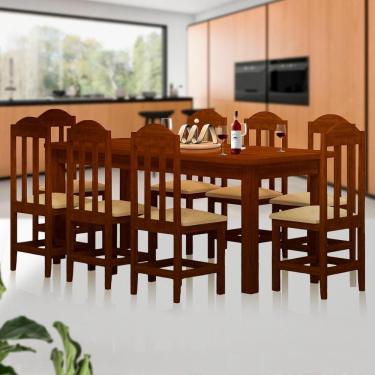 Imagem de Mesa De Jantar 8 Lugares Estofados Madeira Maciça Safira Castanho Shop JM