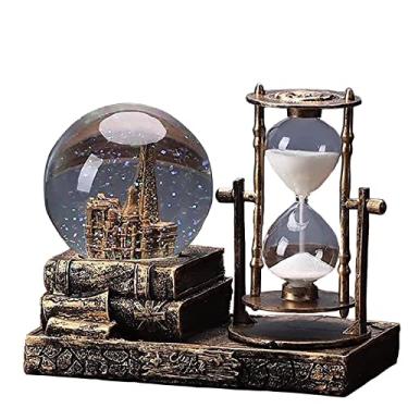 Imagem de Elemento decorativo com bola de neve de cristal, música, LED, ampulheta, torre Eiffel de Paris vintage, decoração para sala de estar, quarto, estante, móvel de TV, centro de mesa (A - latão)