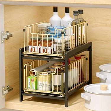 Imagem de Organizadores e armazenamento sob a pia, organizador de banheiro, organizador sob a pia de aço inoxidável de 2 camadas, cestas organizadoras sob o armário, organizador multifunções sob a pia para cozinha de banheiro