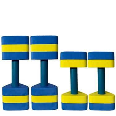 Imagem de Kit 2 Pares Halteres Hidroginástica em EVA P 1-2kg e M 2-3kg Azul/Amarelo Dafoca Sports