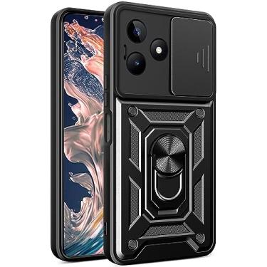 Imagem de CCSmall Capa para Realme C53 com capa de câmera deslizante para homens, capa protetora contra quedas de grau militar com suporte de anel para Realme C53/Realme Narzo N53 SJ preta