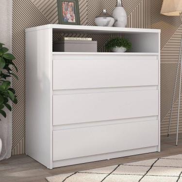 Imagem de Cômoda 3 Gavetas 1 Nicho 100% MDF Gales Mambel Branco