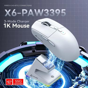 Imagem de Attack shark x6 paw3395 mouse gaming  mouse bluetooth  conexão de três modos  rgb  base de