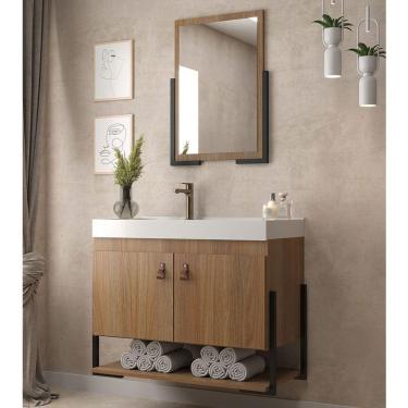 Imagem de Armário de Banheiro Opera 60 com Espelho 2 Portas e 1 Nicho Noce - Belizze