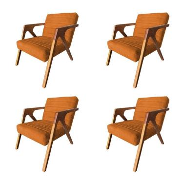 Imagem de Kit 4 Poltronas Decorativa Ísis em Veludo Laranja Terracota Base em Madeira Maciça