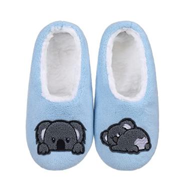 Imagem de ZYZX Pantufas femininas de animais com pegas, quentes, macias, engraçadas, fofas, antiderrapantes, com forro de lã, meias felpudas, presentes, Azul 041kltp, Small