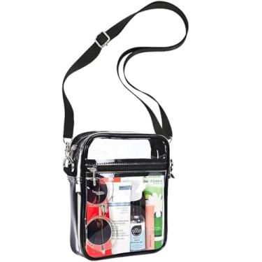 Imagem de WJCD Bolsa transparente aprovada para estádios de PVC Concerto Bolsa transparente transversal transparente para mulheres, com bolso frontal, Preto - S