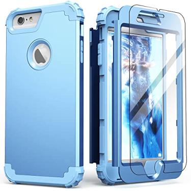 Imagem de IDweel Capa para iPhone 6S Plus com protetor de tela (vidro temperado), capa para iPhone 6 Plus, 3 em 1 à prova de choque, fina, híbrida, resistente, capa de policarbonato de silicone macio, capa de corpo inteiro, azul pacífico/azul paz