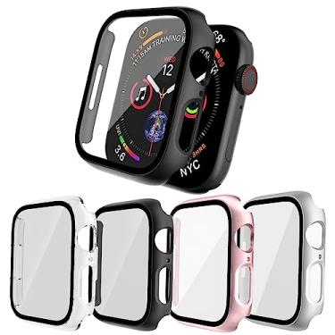 Imagem de WEHAMU Pacote com 4 capas para Apple Watch de 41 mm para Apple Watch Series 8 Series 7, película protetora de tela de vidro temperado rígida proteção total [sensível ao toque] capa de vidro ultrafina para iWatch 8 7 de 41 mm