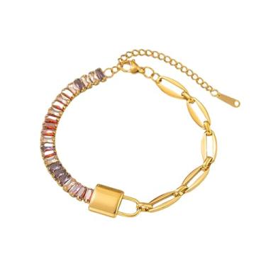 Imagem de Loqimu Pulseira de tênis feminina de zircônia cúbica gravada Always and Forever Pulseiras de elos de aço inoxidável prateadas antimanchas para mãe amiga presente de dia dos namorados, 17cm+3cm, Aço