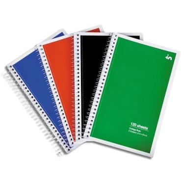Imagem de 1InTheOffice Caderno espiral 15 x 24 cm, caderno com fio, caderno pautado universitário, caderno com 3 matérias, pautado para faculdade, cores sortidas, 120 folhas, (pacote com 4)