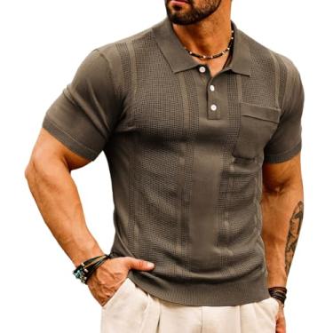 Imagem de GRACE KARIN Camisa polo masculina de malha de manga curta textura leve para golfe, Marrom, P