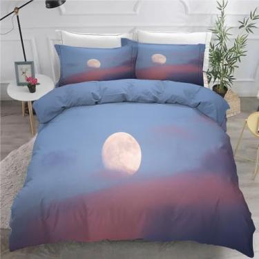 Imagem de Jogo de cama colorido Sunset California King capa de edredom lua cheia conjunto de cama 3 peças de capa de edredom de microfibra macia texturizada 264 cm x 248 cm e 2 fronhas, com fecho de zíper e