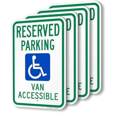 Imagem de SmartSign (Pacote com 4) Placa de metal "Reservada Acessível Van de Estacionamento Reservado", composto de alumínio de 120 mm (ACM), material refletivo de grau de engenheiro, azul/verde em branco
