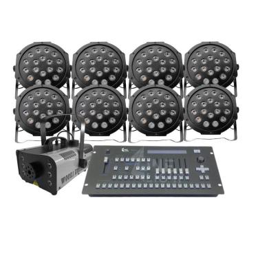 Imagem de Kit 8 Par Led 18 Leds + Máquina De Fumaça 1200W + Mesa Pilot