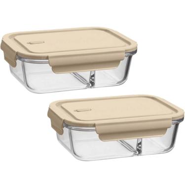 Imagem de Kit 2 Marmitas Herméticas com Divisória 1L Potes Vidro Boros