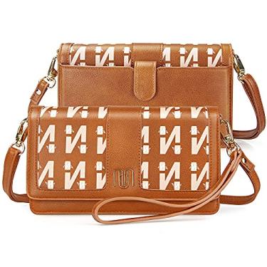 Imagem de nuoku Bolsa tiracolo feminina pequena carteira para celular com compartimentos para cartão RFID 2 alças, Z- marrom