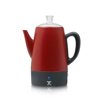 Imagem de Moss & Stone Cafeteira elétrica – cafeteira vermelha com tampa de aço inoxidável, panela elétrica, 10 xícaras de fervura rápida, cafeteira vermelha para acampamento