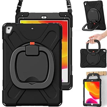 Imagem de Capa infantil BRAECN para iPad de 9,7 polegadas 6ª/5ª geração/iPad Pro de 9,7 polegadas/iPad Air 2, capa de silicone contra impacto, alça giratória, alça de ombro, suporte de lápis, estável, preto