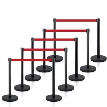 Imagem de Michelangelo Kit 10 Pedestais Premium Organizador Separador de Fila Preto com Fita Retrátil Vermelha 2 Metros Anti-Oxidante