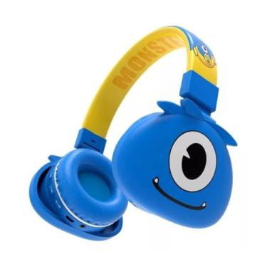 Imagem de Fone de Ouvido Bluetooth Infantil Mostrinhos Sem Fio Kids - 8 Modelos Divertidos com Conexão Bluetooth e Cabo Auxiliar, Ajuste de Altura e Design Dobrável - Conforto e Diversão (Azul)