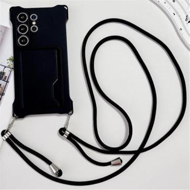 Imagem de Capa de silicone com compartimento para cartão crossbody para Samsung Galaxy S22 23 24 Ultra Plus S23 Fe A54 A14 A34 A53 A15, preta, para S23 Plus