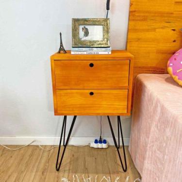 Imagem de Mesa Lateral de Ferro e Madeira Industrial HairPin  Dual Gaveteiro Car