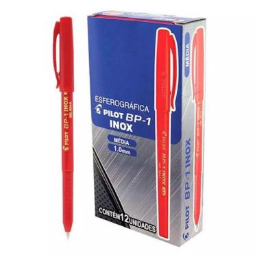 Imagem de Caneta Pilot BP-1 Inox 1.0 Vermelha Caixa Com 12 Unidades