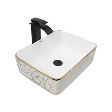 Imagem de Kit Cuba Pia Louça Cerâmica Banheiro C/Torn E Vál Preta 23 - Smart Nor