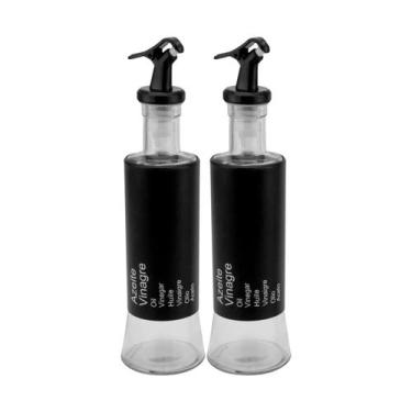Imagem de Kit 2 Azeiteiro Vinagreiro Recipiente em Vidro e Inox Preto com Bico D