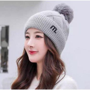 Imagem de Gorro Touca de Inverno Grossa Feminino Forrada Lã Quentinha Trico Simb
