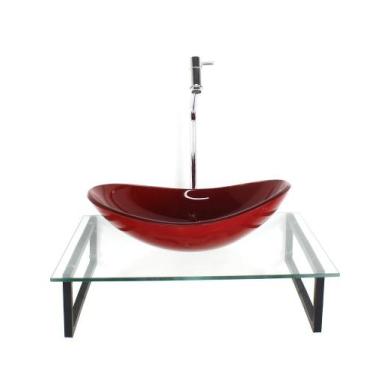 Imagem de Kit cuba de vidro oval 10mm vermelho ferrari com tampo 50cm incolor e 