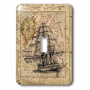 Imagem de 3dRose LSP_243834_1 Imagem do navio fantasma preto em interruptor de botão único mapa europeu vintage