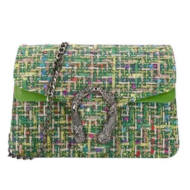 Imagem de FGJKKK Bolsa tiracolo feminina pequena bolsa de ombro moderna bolsa de ombro clutch bolsa noturna bolsas acolchoadas com alça de corrente, Verde